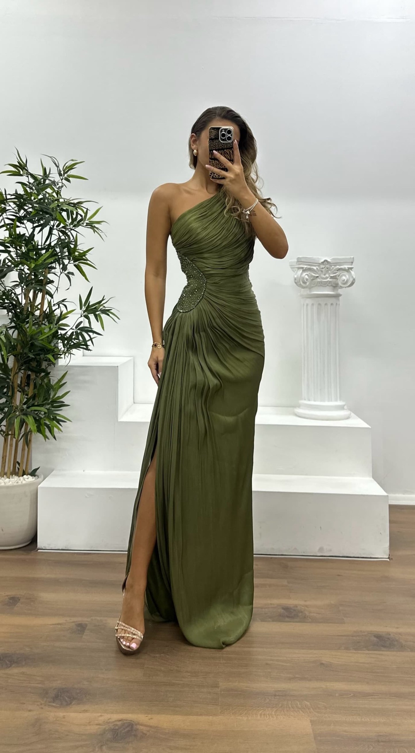 One Shoulder Chiffon Evening Dress