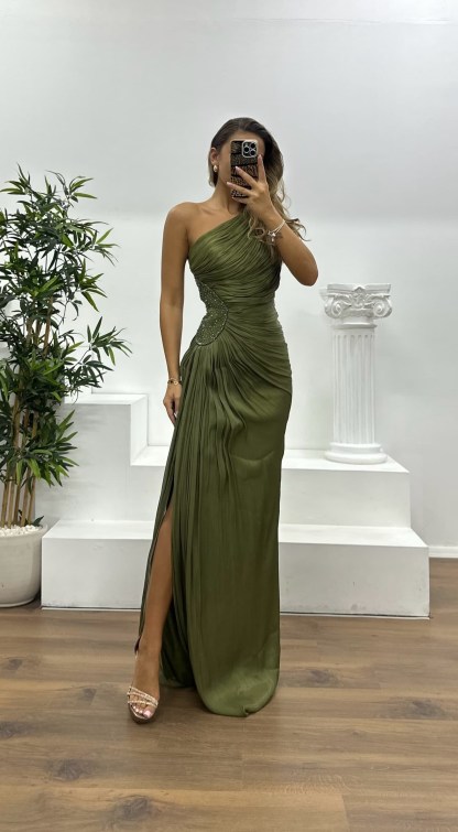 One Shoulder Chiffon Evening Dress