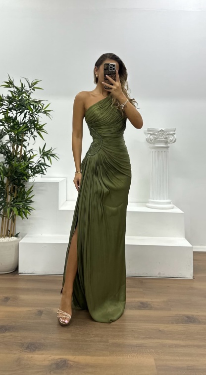 One Shoulder Chiffon Evening Dress