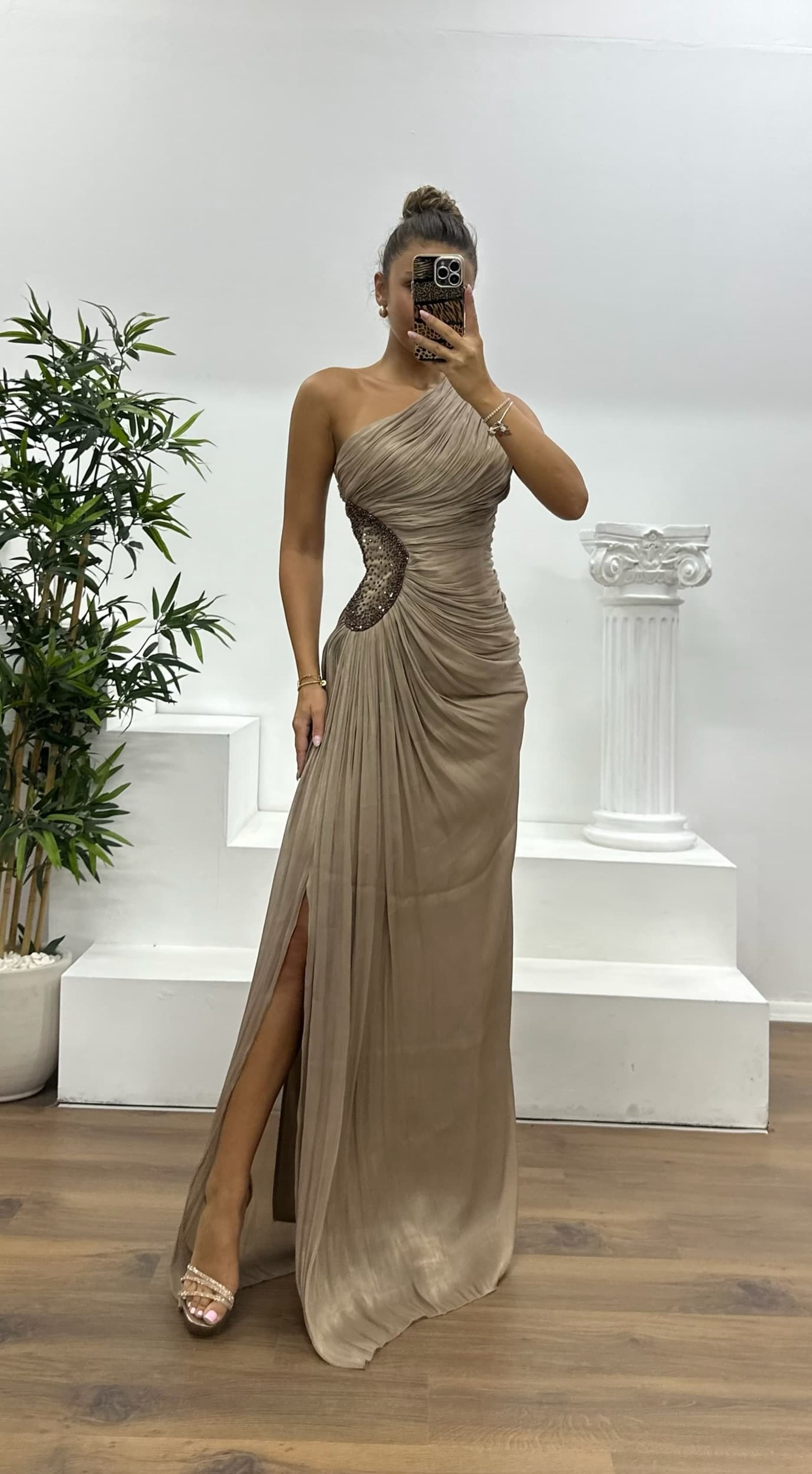 One Shoulder Chiffon Evening Dress
