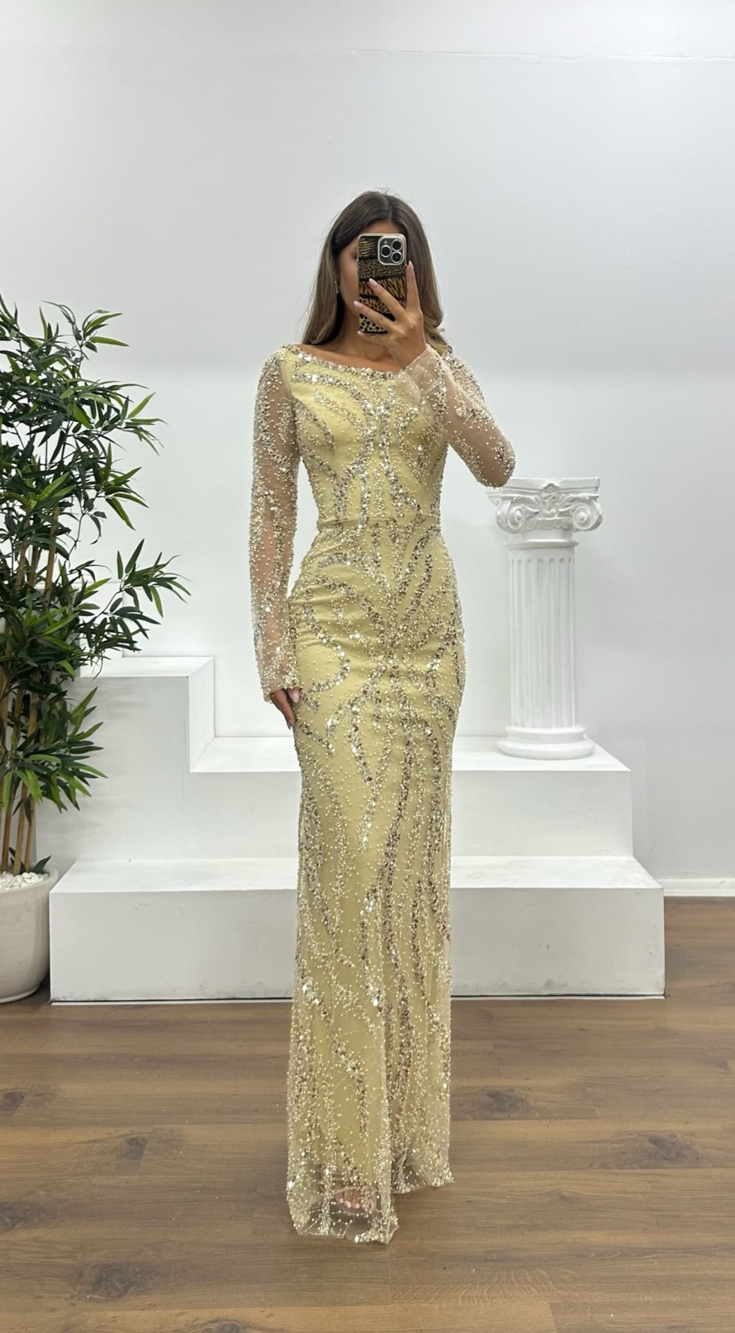 Asymmetrical Collar Embroidered Evening Dress