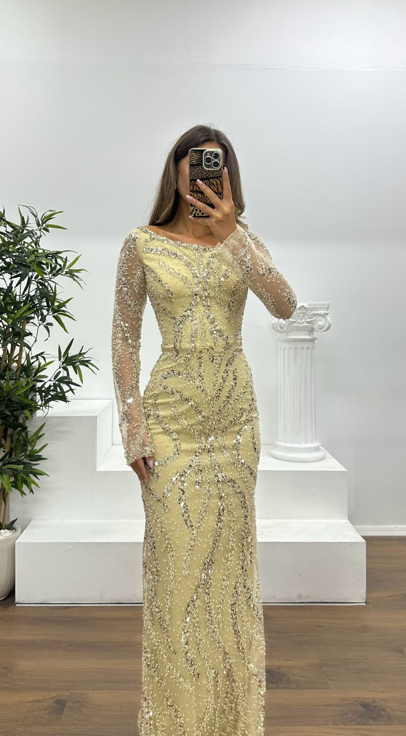 Asymmetrical Collar Embroidered Evening Dress