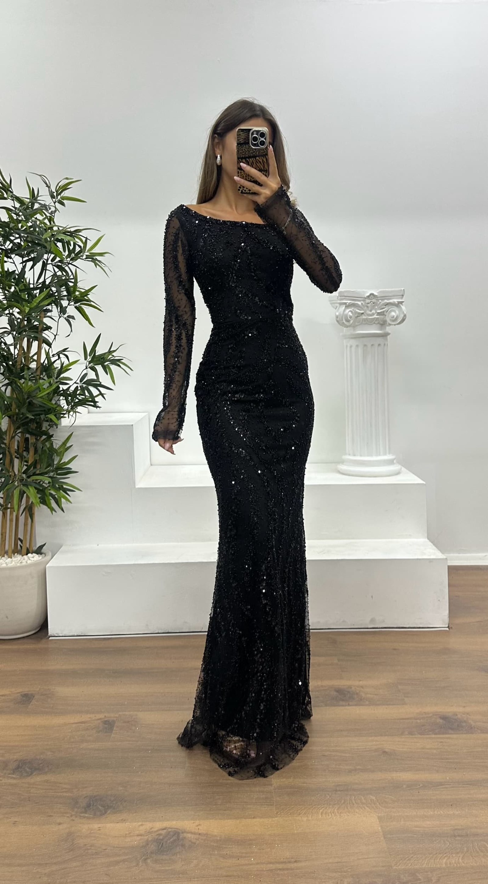 Asymmetrical Collar Embroidered Evening Dress