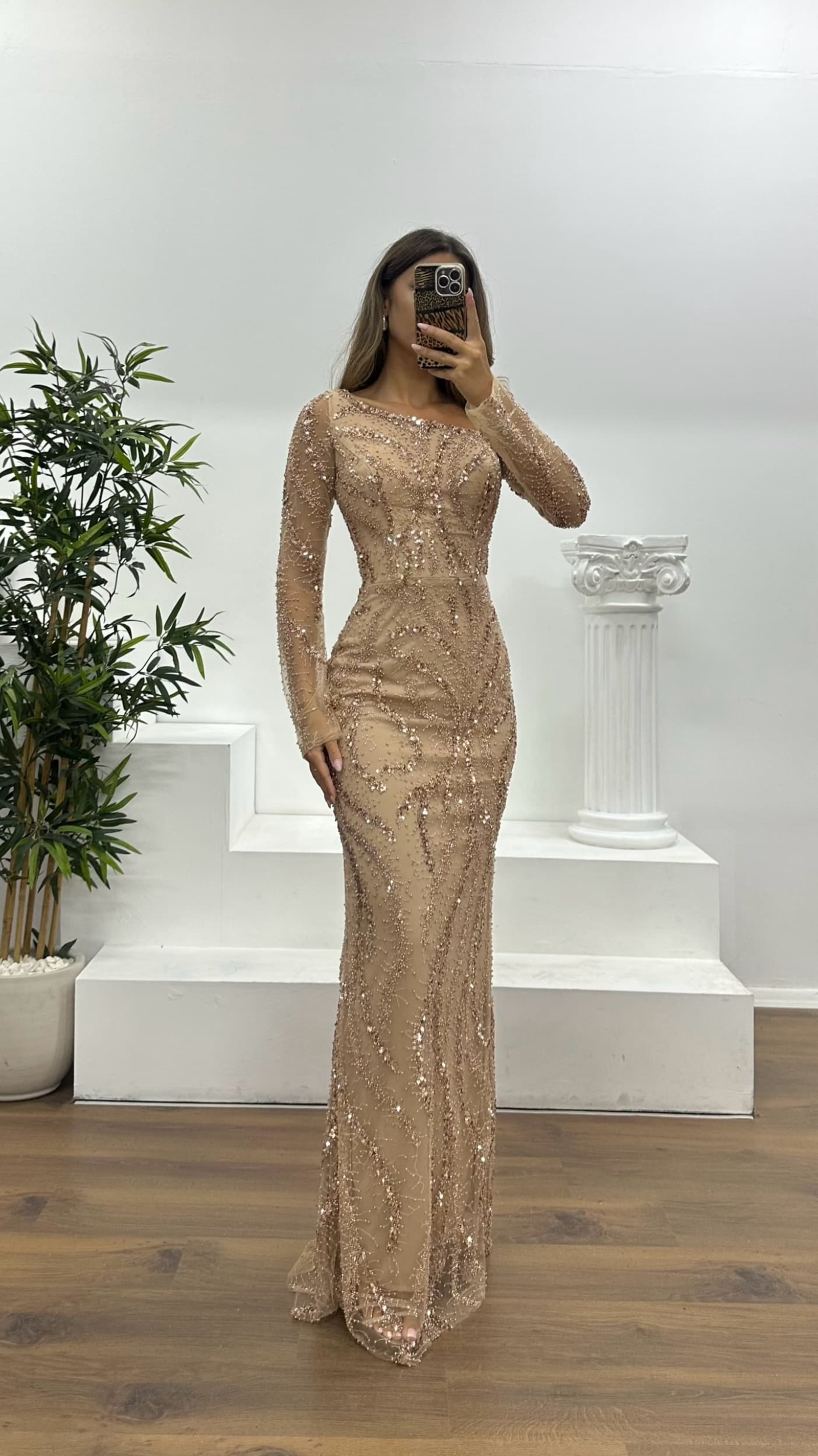 Asymmetrical Collar Embroidered Evening Dress