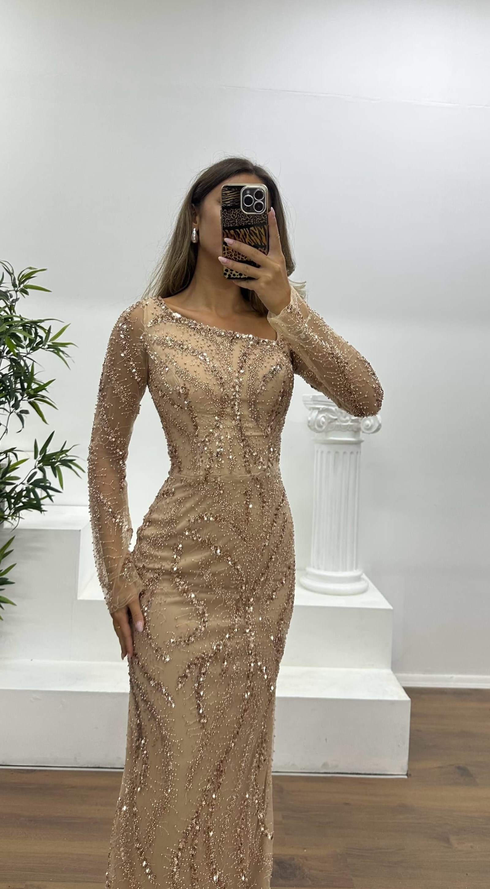 Asymmetrical Collar Embroidered Evening Dress