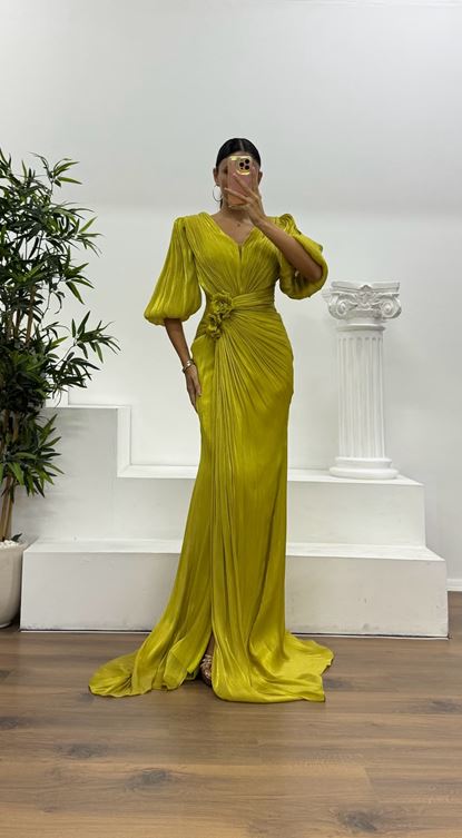 Balloon Sleeve Evening Dress
