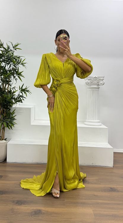 Balloon Sleeve Evening Dress