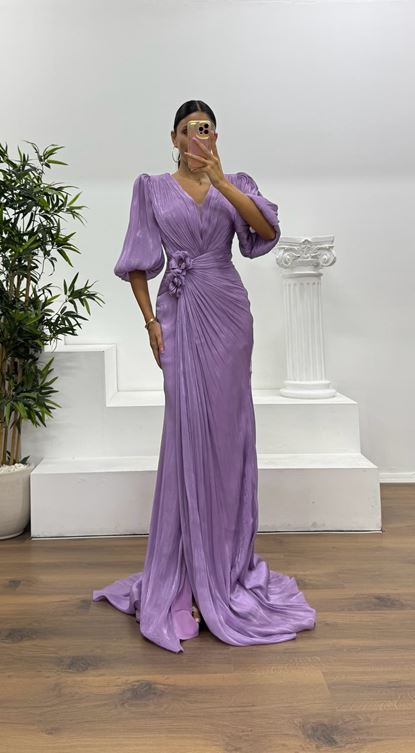 Balloon Sleeve Evening Dress