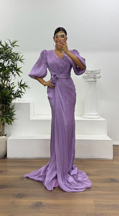 Balloon Sleeve Evening Dress