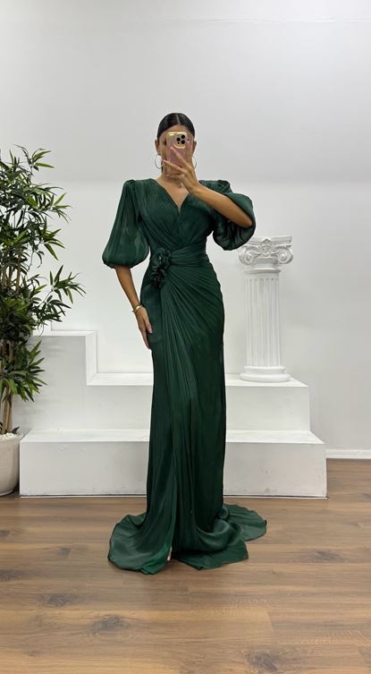 Balloon Sleeve Evening Dress