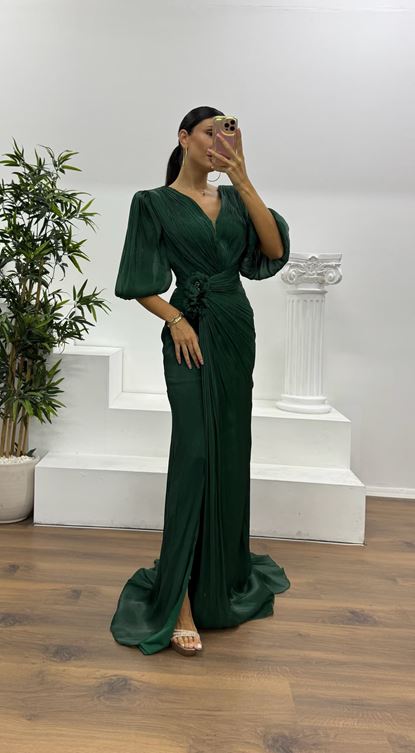 Balloon Sleeve Evening Dress