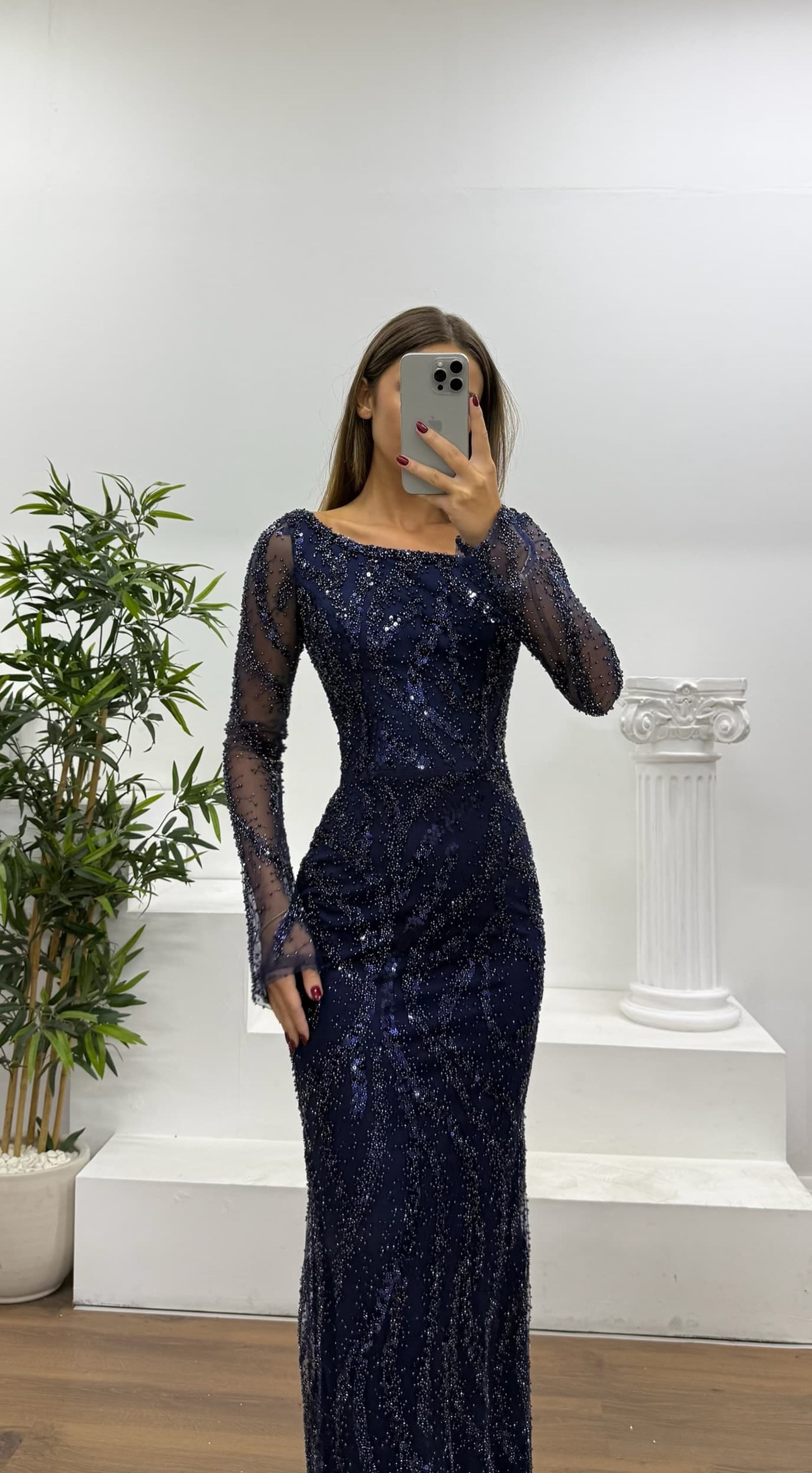 Asymmetrical Collar Embroidered Evening Dress