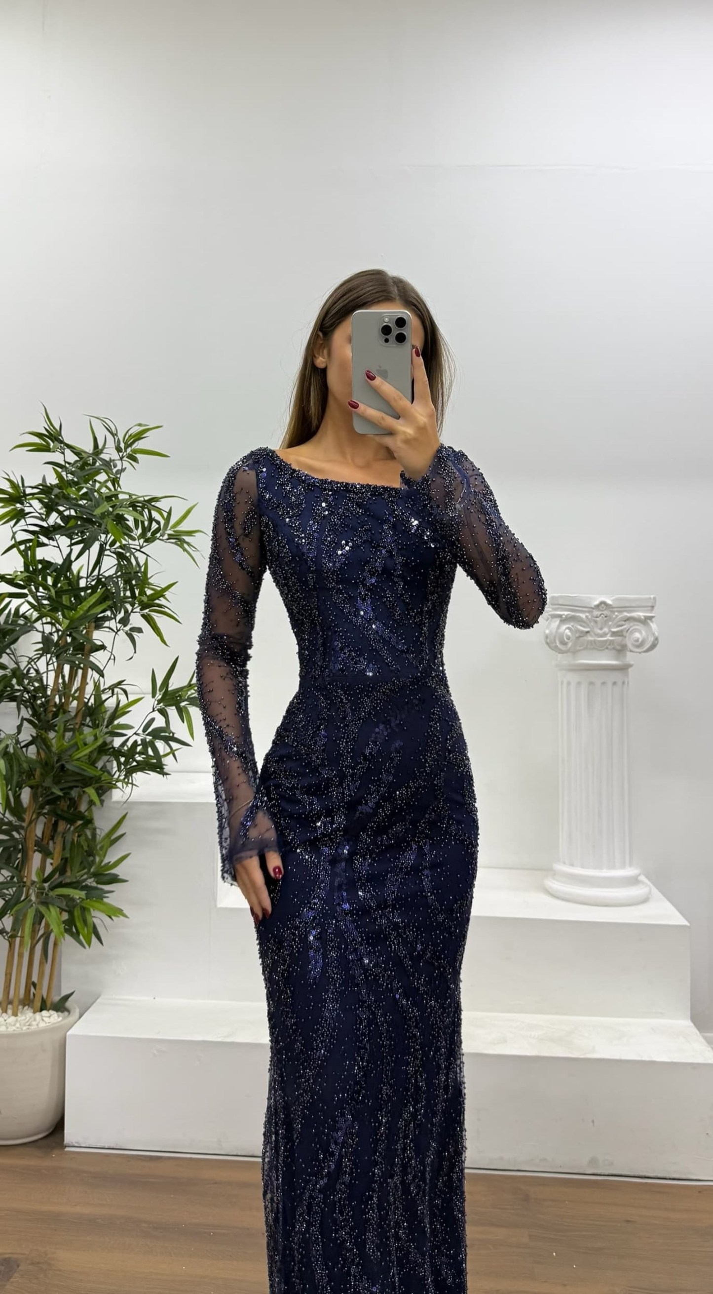 Asymmetrical Collar Embroidered Evening Dress