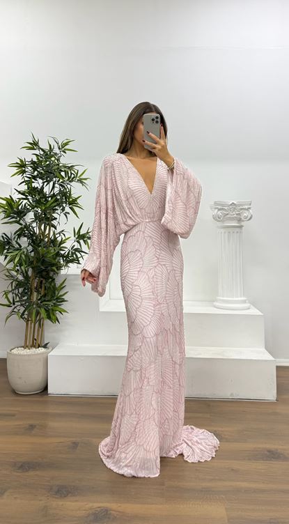 Bat Sleeve Special Hand Embroidered Evening Dress