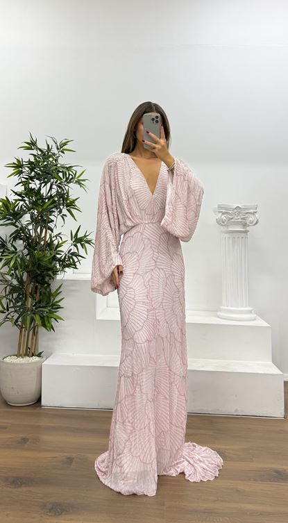 Bat Sleeve Special Hand Embroidered Evening Dress