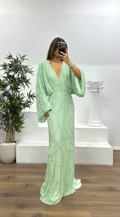 Bat Sleeve Special Hand Embroidered Evening Dress