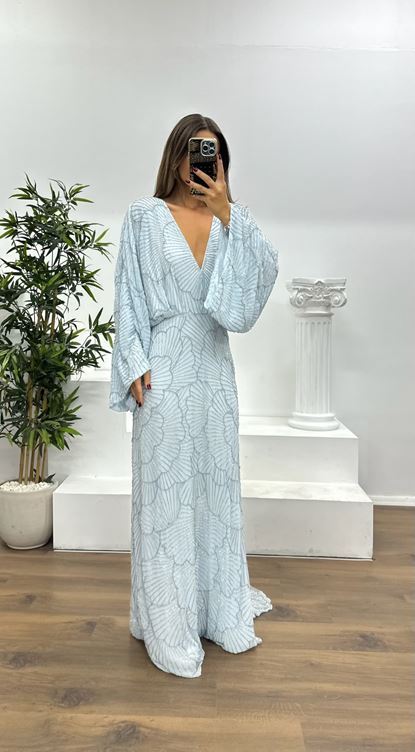 Bat Sleeve Special Hand Embroidered Evening Dress