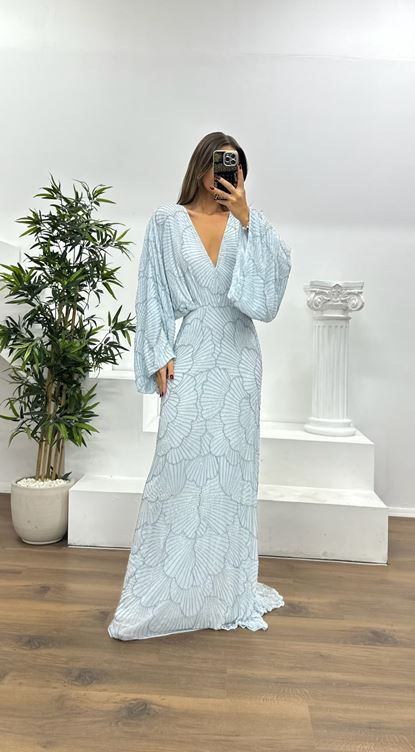 Bat Sleeve Special Hand Embroidered Evening Dress