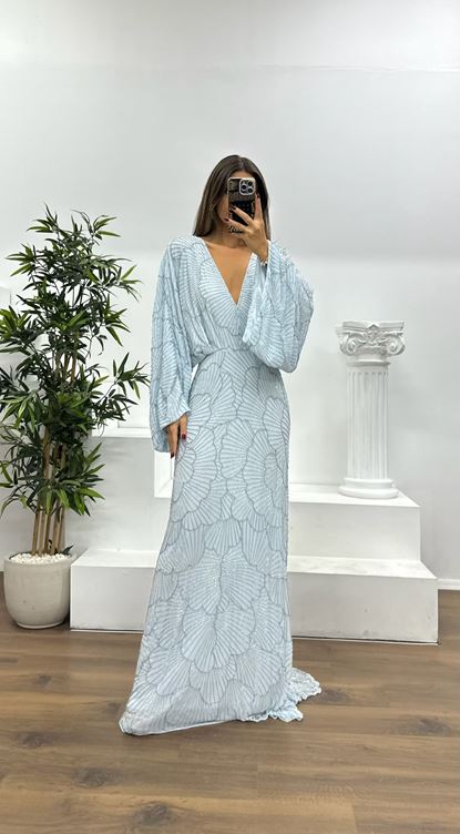 Bat Sleeve Special Hand Embroidered Evening Dress