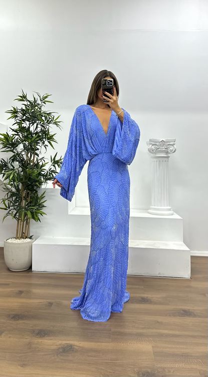 Bat Sleeve Special Hand Embroidered Evening Dress