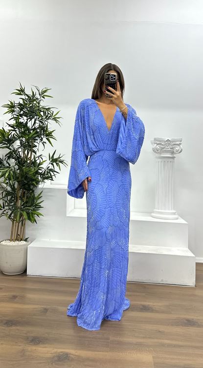 Bat Sleeve Special Hand Embroidered Evening Dress