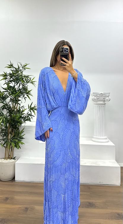 Bat Sleeve Special Hand Embroidered Evening Dress