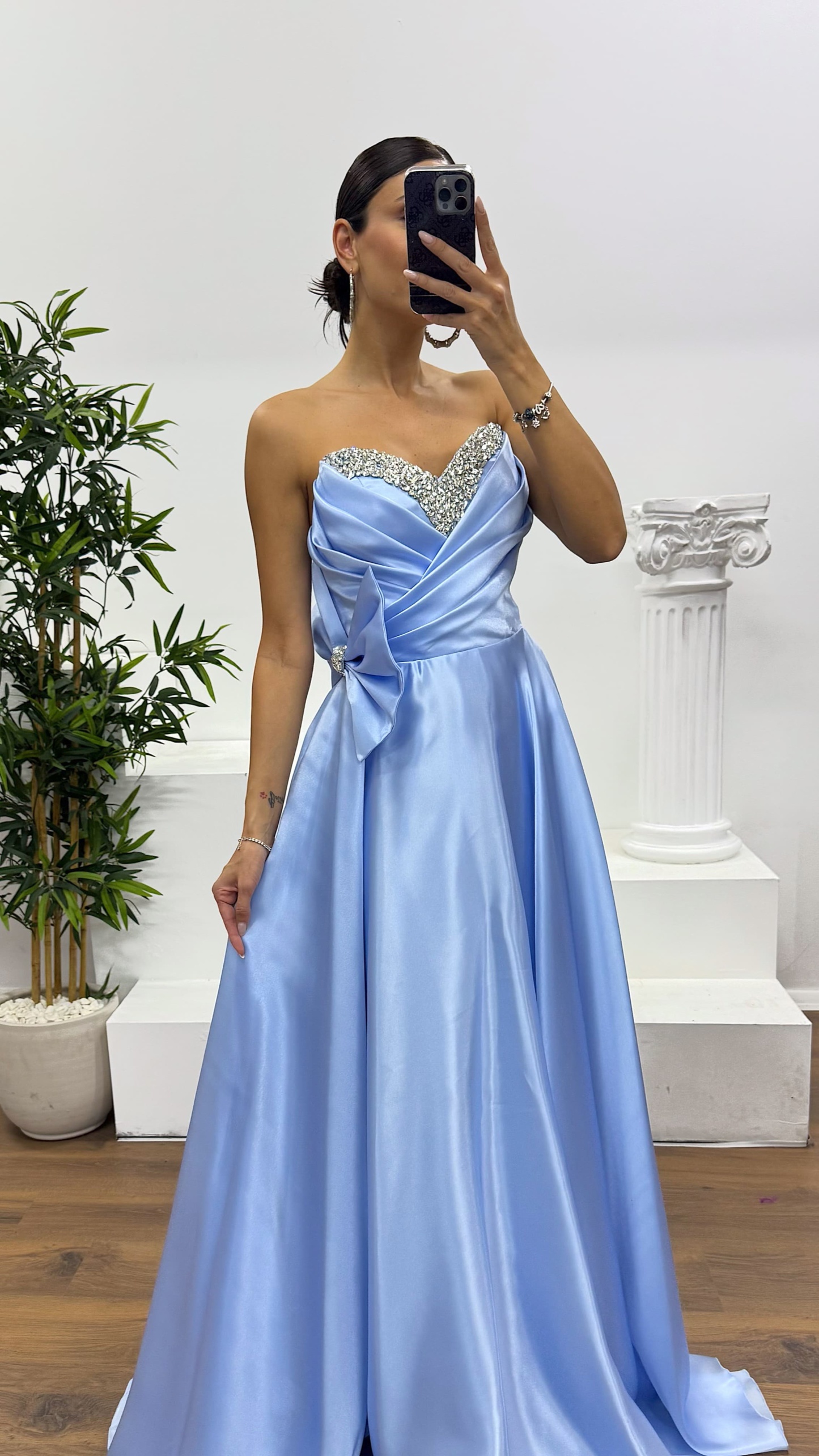 Strapless Bow Detail Evening Dress