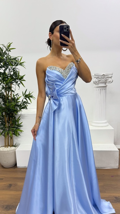 Strapless Bow Detail Evening Dress