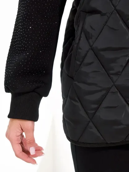 Quilted Jacket with Embellished Sleeves and Graphic Detail