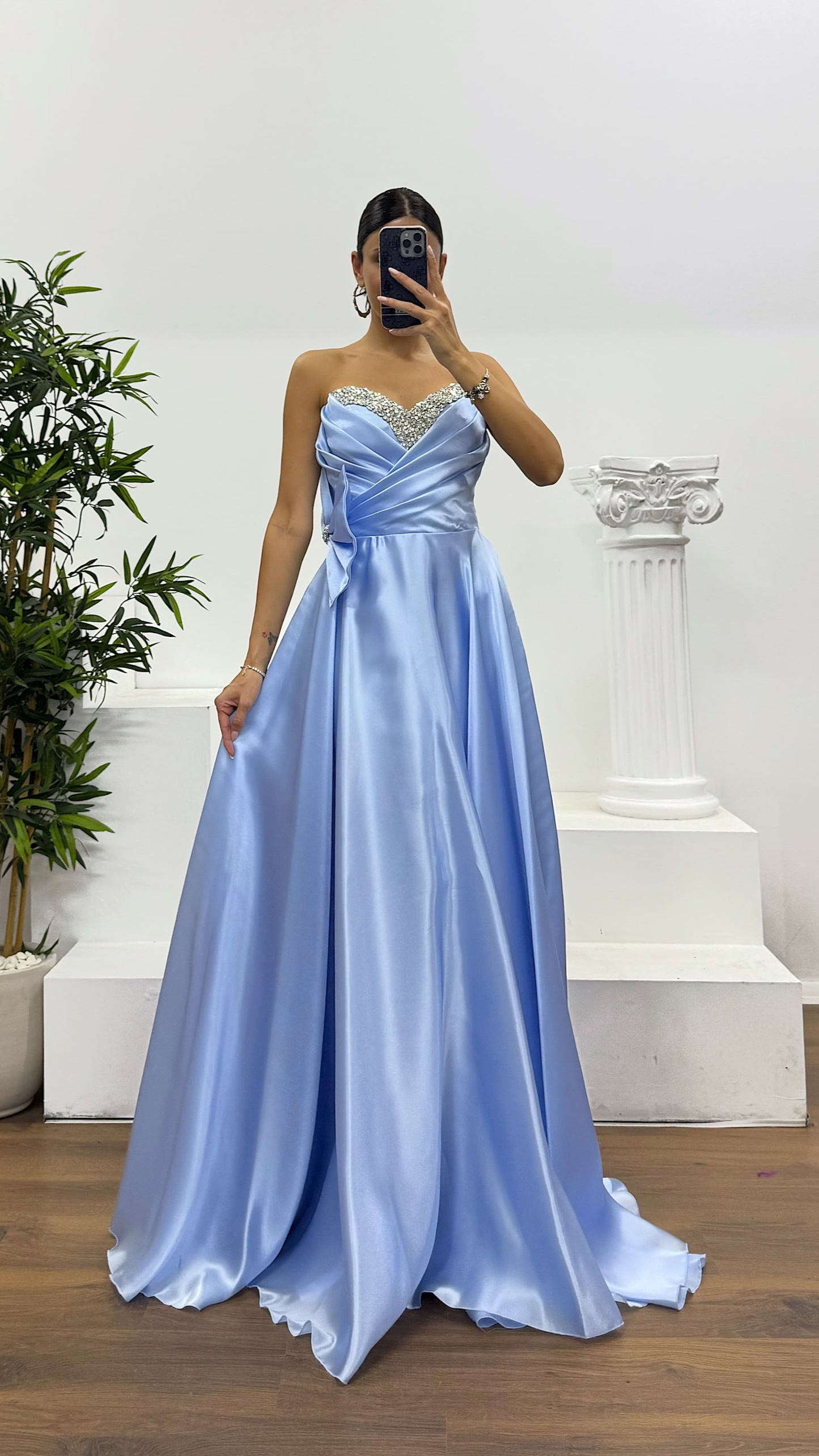 Strapless Bow Detail Evening Dress