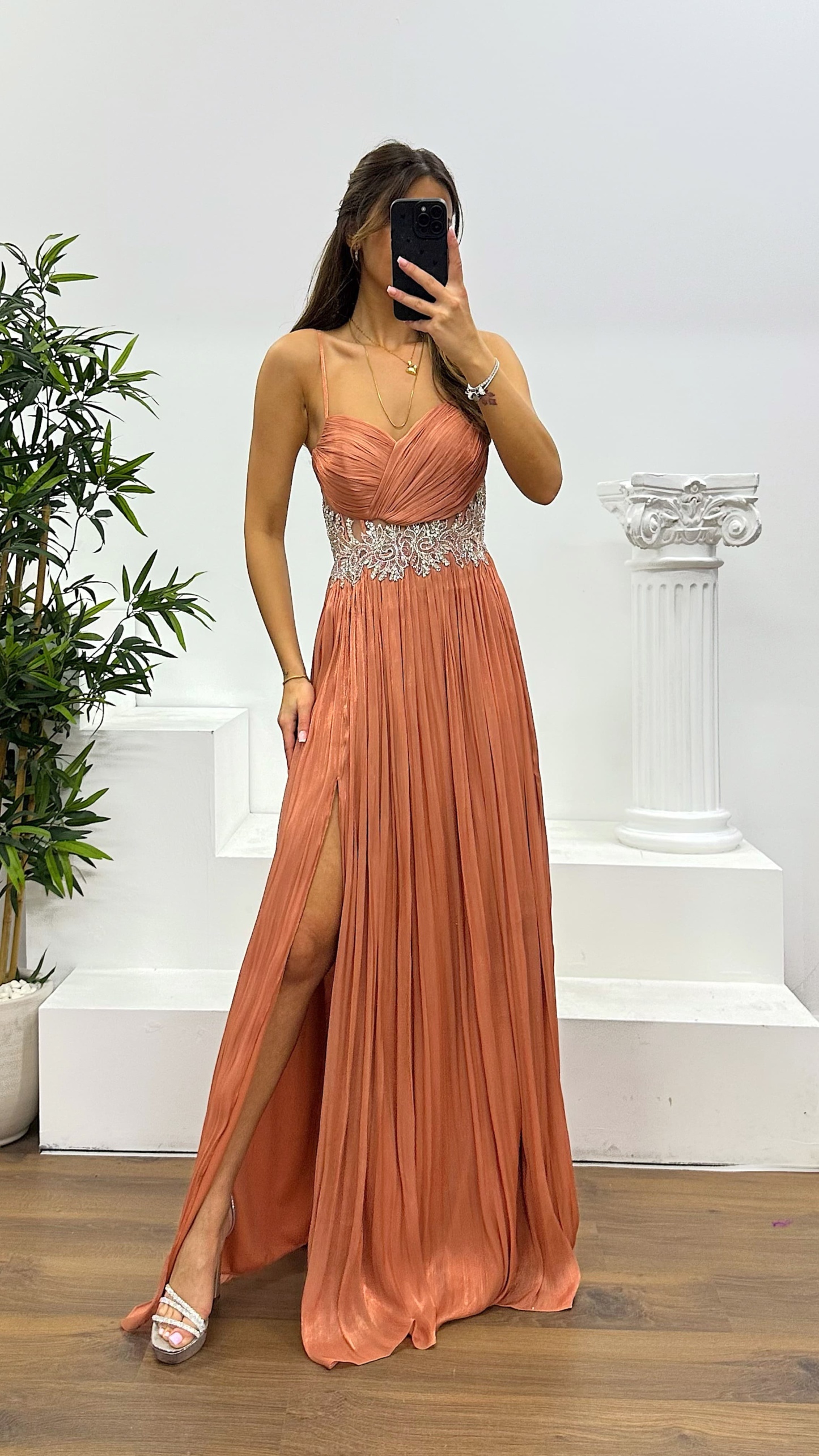 Rope Strap Waist Detail Evening Dress