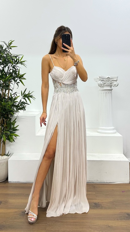 Rope Strap Waist Detail Evening Dress