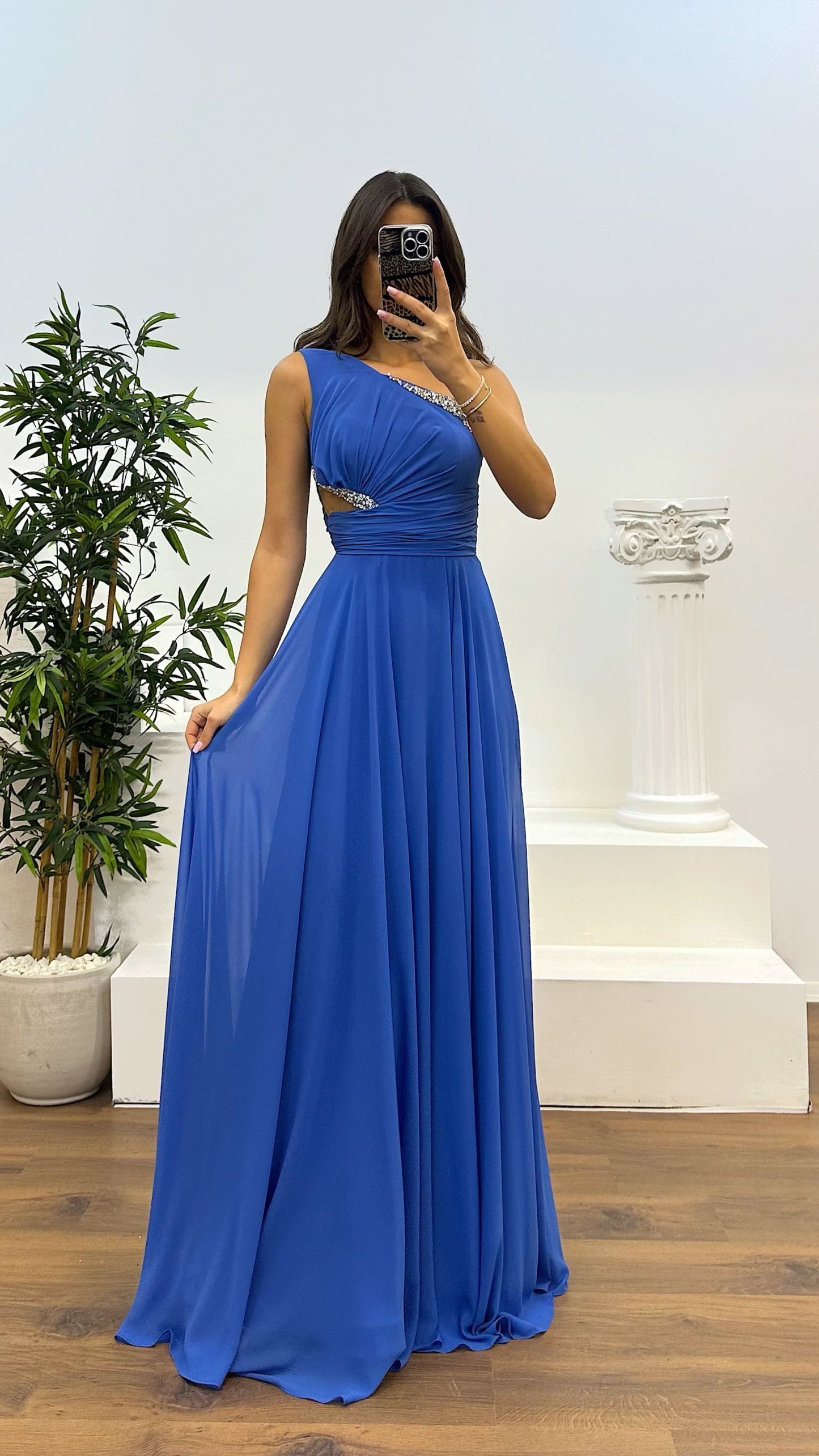 One Shoulder Waist Sheer Evening Dress