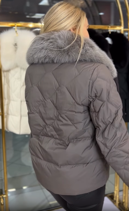 Short Down Coat with Fur Collar