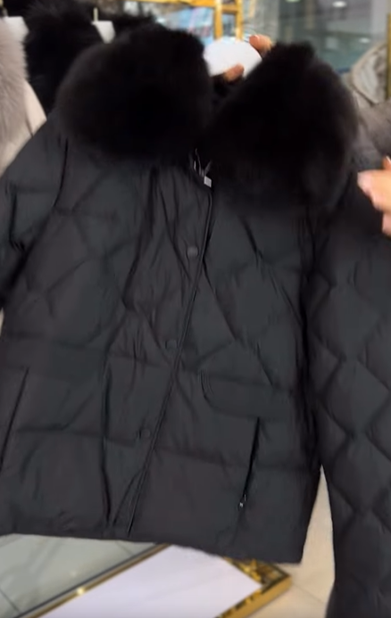 Short Down Coat with Fur Collar