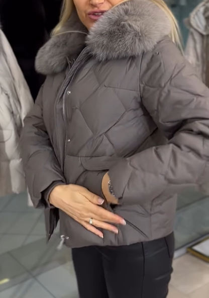 Short Down Coat with Fur Collar