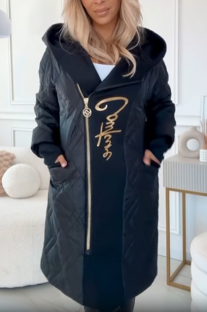 Long - Length Asymmetric Zip Quilted Coat