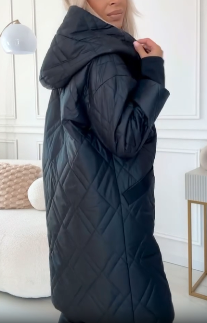 Long - Length Asymmetric Zip Quilted Coat