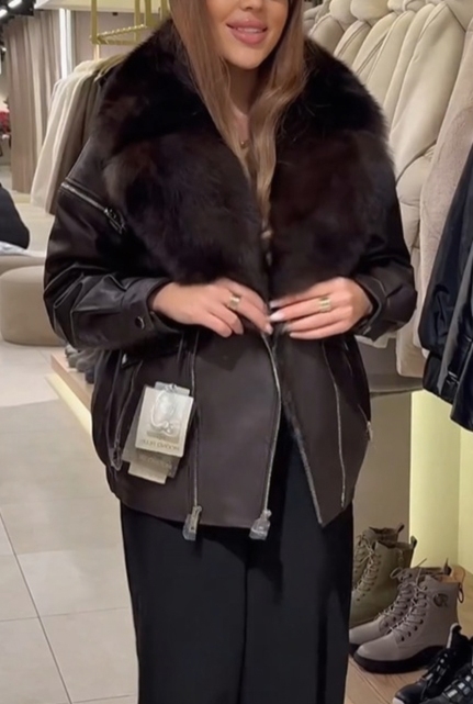 Leather Jacket with Fur Collar
