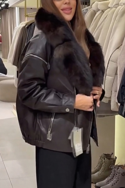 Leather Jacket with Fur Collar