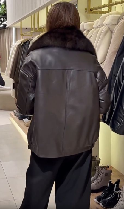 Leather Jacket with Fur Collar