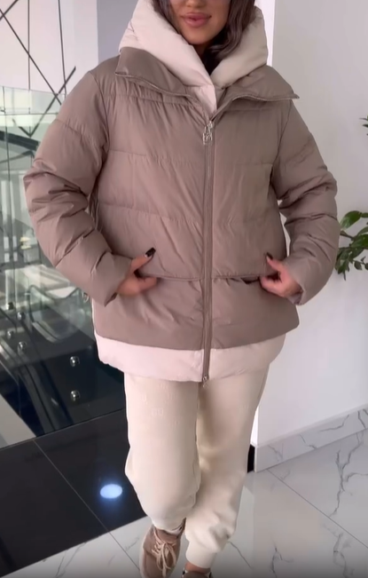 Camel Quilted Hooded Puffer Jacket