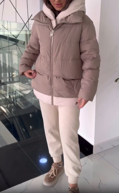 Camel Quilted Hooded Puffer Jacket