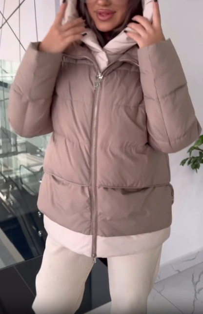 Camel Quilted Hooded Puffer Jacket