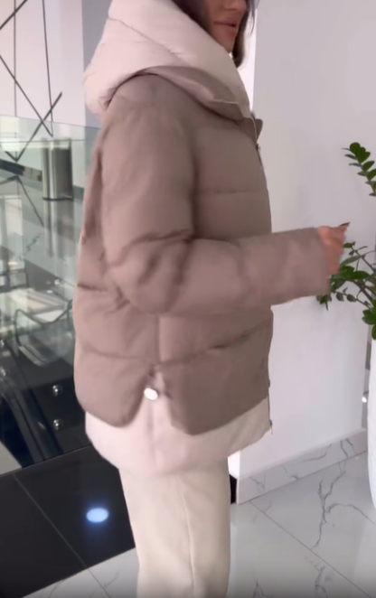 Camel Quilted Hooded Puffer Jacket