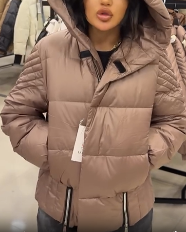 Quilted sleeve down jacket with hood