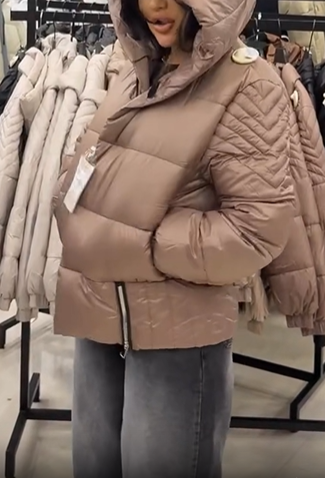 Quilted sleeve down jacket with hood