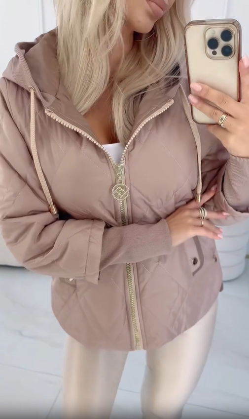 Quilted Zipper-Front Down Jacket