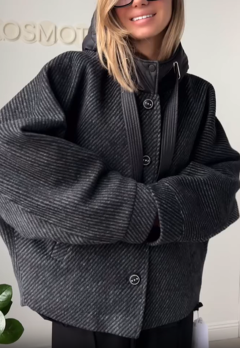Hooded Wool - Blend Coat with Down - Filled Details
