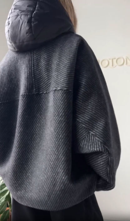 Hooded Wool - Blend Coat with Down - Filled Details